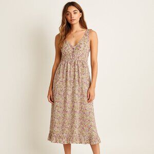 BAND OF GYPSIES/Free People Micro Floral Midi Dress Womens XS Multicolor Boho